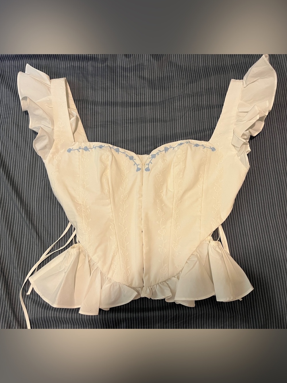 House of CB Lilibet White Embroidered Cotton Peplum Corset Top - Picture 4 of 8